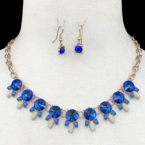 Blue Gem Flair Necklace Earrings Set